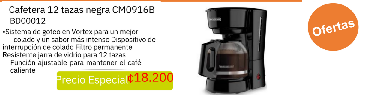 Cafetera 12 tazas negra Black and Decker CM0916B BD00012 ¢18.200