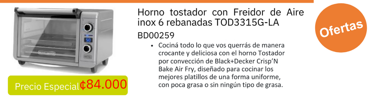 Horno tostador con freidor de aire inoxidable 6 rebanadas Black & Decker ¢84.000